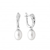 Cercei perle naturale albe de argint cu pietre si tortita DiAmanti SK20104EL-W-G